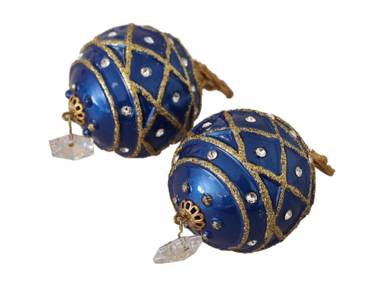 Dolce & Gabbana Gold Brass Blue Christmas Ball Crystal Clip sur les boucles d'oreilles pour femmes - Image 4