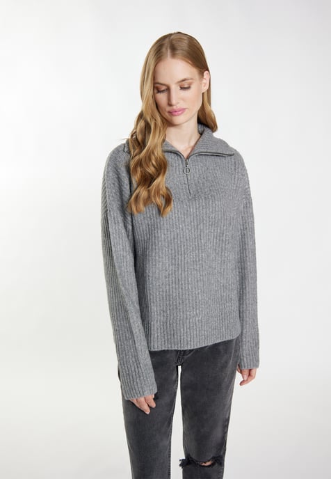 Dreimaster Rippstrick-Troyer Damen grau melange - Image 3