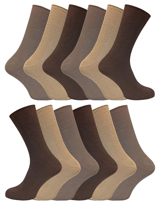 12 Paar Multipack Herren 100% Baumwolle Diabetiker freundliche Socken | Socken Snob | gerippt nicht elastisch lose breite Top Socken - TSFD03 - Image 1