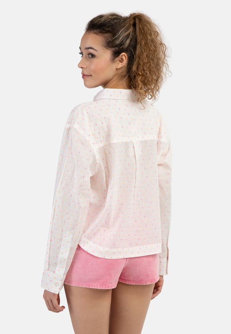 Mymo Hemdbluse Damen Weiss Pinkorange Punkte - Image 4