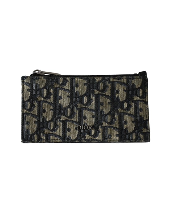 Dior Reißverschluss-Kartenhalter in Beige und Schwarz Jacquard - Image 1