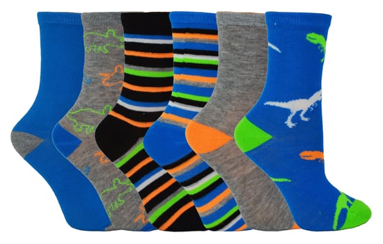 Jungen 6 Paare sortiert Neuheit Mode Knöchel Socken | bunt | Funky - Dinosaurier - Image 1