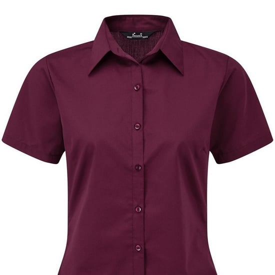 Premier Damen Kurzarm Popeline Bluse / Arbeitshemd (Aubergine) - Image 2