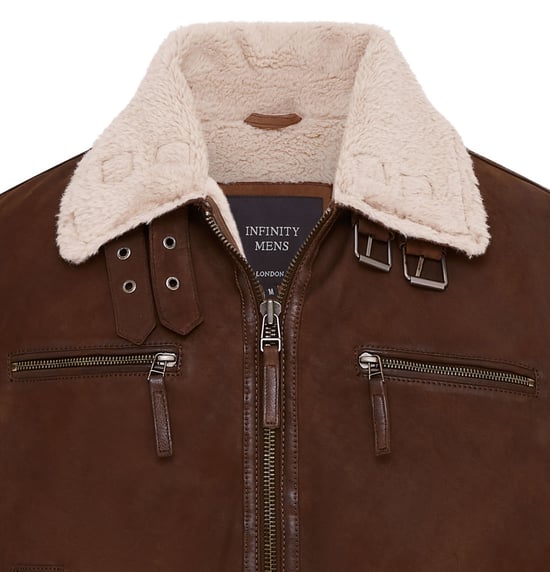 Mens Brown Real Sheep Suede Bomber Aviator Jacket - Sandnes