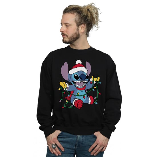 Disney Mens Lilo And Stitch Christmas Lights Sweatshirt (Black)