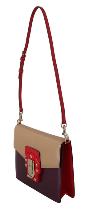 Dolce & Gabbana Purple Beige Red Leather Crossbody LUCIA Purse