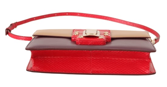 Dolce & Gabbana Purple Beige Red Leather Crossbody LUCIA Purse
