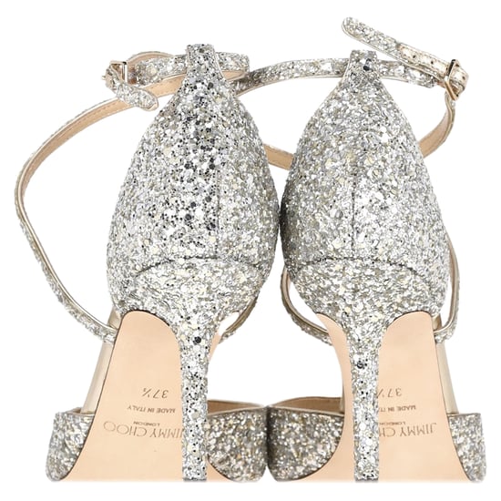 Jimmy Choo Emsy 85 Sandals in Champagne Glittered Leather