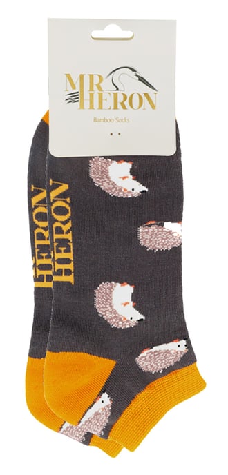 Herren Bambus-Trainersocken | Herr Heron | Tier Thema atmungsaktiv Low Cut Sneaker Socken - Igel (grau) - Image 2