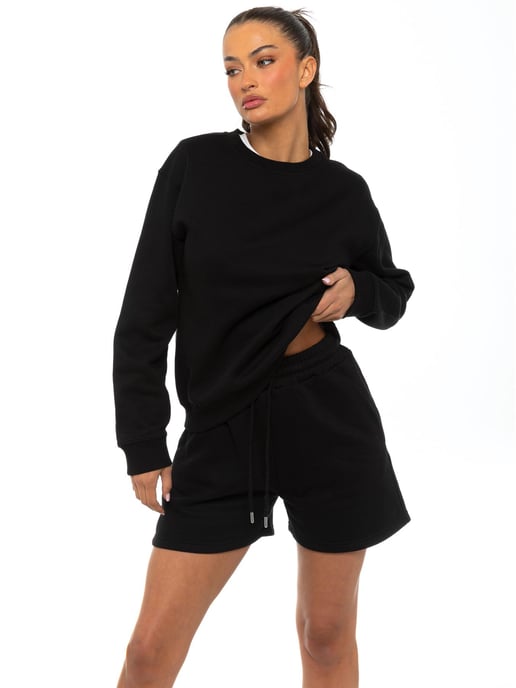 Enzo Womens Oversized Sweatshirt Trainingsanzug mit Shorts - Schwarz - Image 1