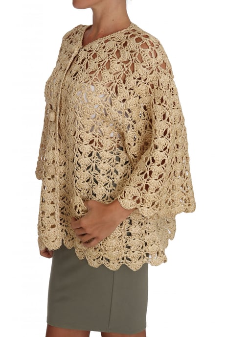 Dolce & Gabbana Women's Beige Cardigan Crochet Tricot Raffia Sweater - Image 3