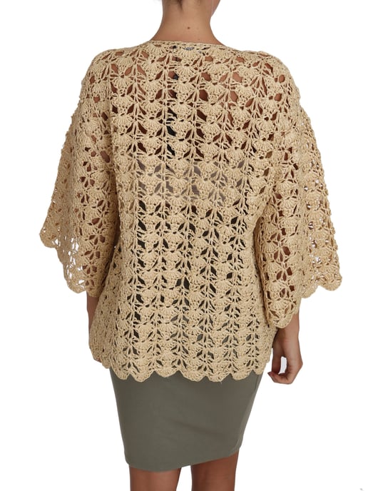 Dolce & Gabbana Women's Beige Cardigan Crochet Tricot Raffia Sweater - Image 4
