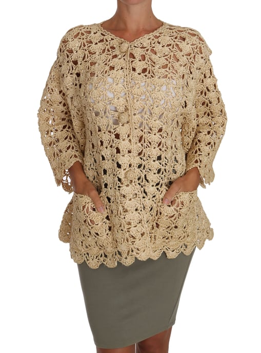 Dolce & Gabbana Women's Beige Cardigan Crochet Tricot Raffia Sweater - Image 1