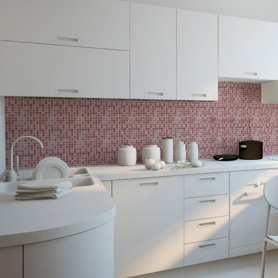 Pink Marble Vintage Azulejo Mosaic Wall Tile Sticker Set - 15cm (6inch) - 24pcs one pack Self Adhesive DIY Wall Sticker