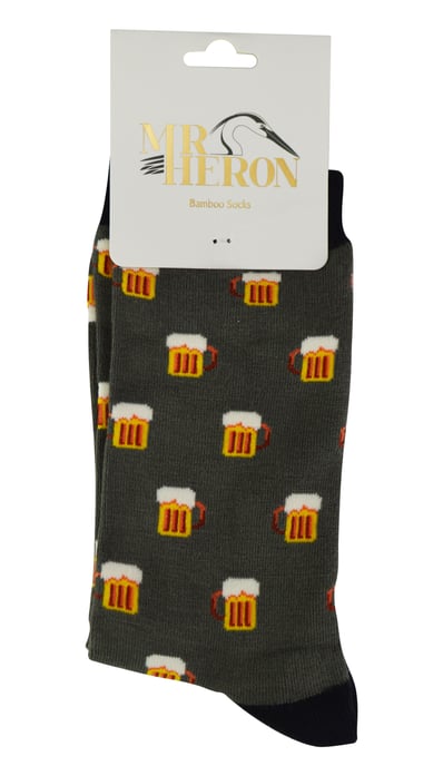 Herr Heron - Herren Bambus Socken | Neuheit Funky Socken | Gemusterte Argyle gestreifte Socken | Atmungsaktiv Weich | Geschenke für Ihn - Bier (Grau) - Image 2