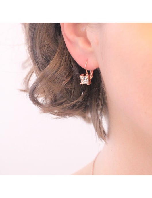 Quadratische Ohrringe - Rose Gold und Kristall - Image 2
