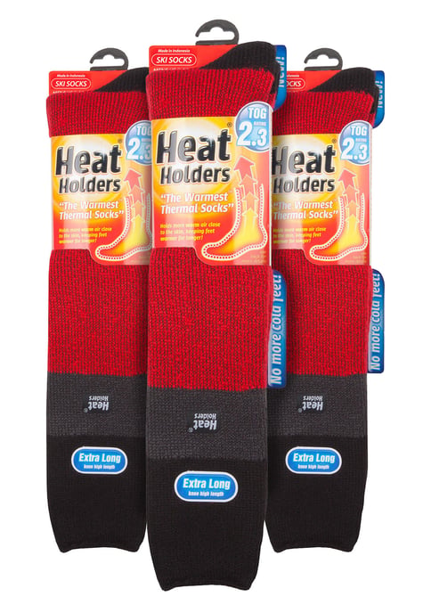 Herren-Thermo-Skisocken gestreift | Hochwertige Wärmespeicher Extra lange Socken - Rot / Schwarz - Image 2