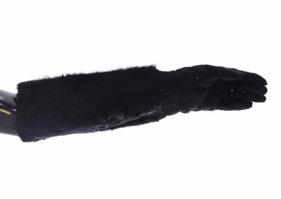 Dolce & Gabbana Schwarze Spitzen-Woll-Lammfell-Futter-Handschuhe für Damen - Image 3