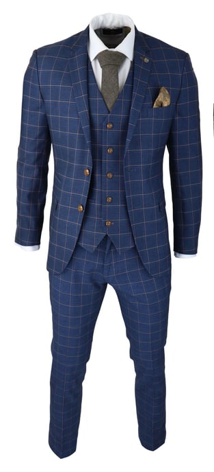 Herren 3-teiliges Anzug Blau-Gold Karomuster Peaky Blinders 1920 Gatsby Eleganter Vintage Anzug - Image 2