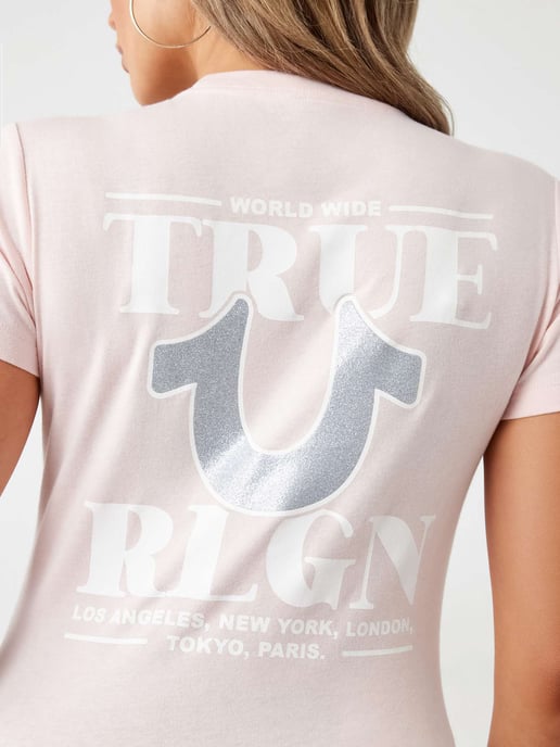 World Wide Glitter Tee in Strawberry Cream