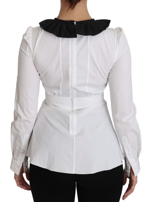 Dolce & Gabbana Weiße Kragen Baumwoll Langarmbluse Top - Image 2