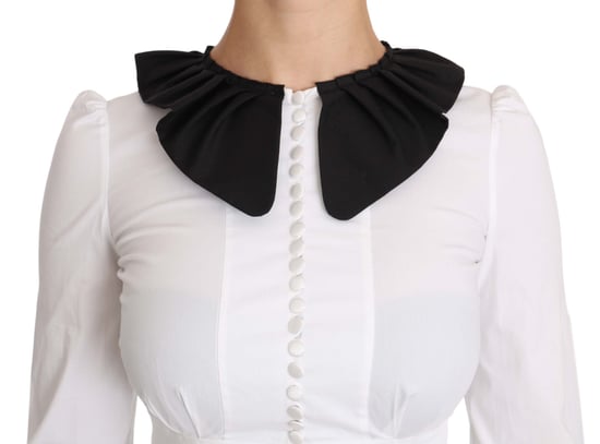 Dolce & Gabbana Weiße Kragen Baumwoll Langarmbluse Top - Image 3