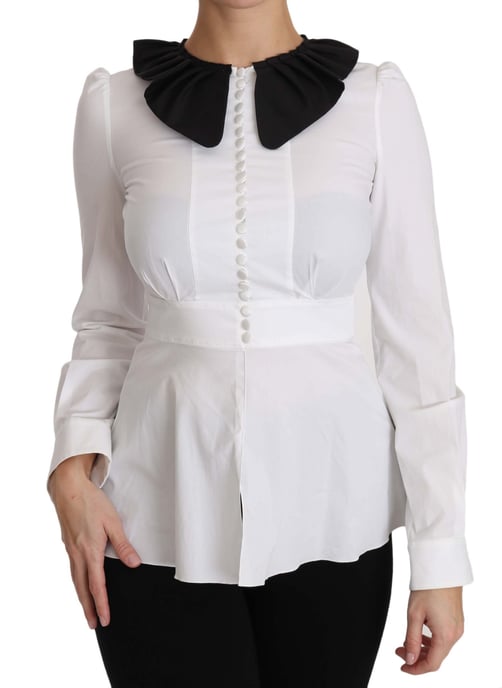 Dolce & Gabbana Weiße Kragen Baumwoll Langarmbluse Top - Image 4