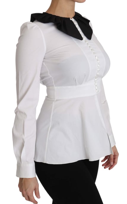 Dolce & Gabbana Weiße Kragen Baumwoll Langarmbluse Top - Image 5