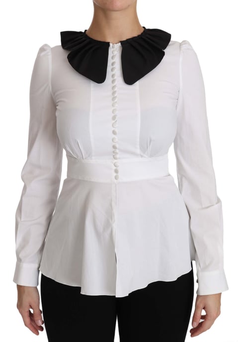Dolce & Gabbana Weiße Kragen Baumwoll Langarmbluse Top - Image 1