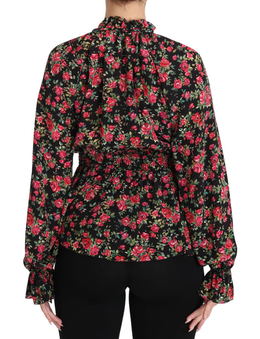 Dolce & Gabbana Schwarze Rose Print Blumenhemd Oberteil Bluse - Image 2