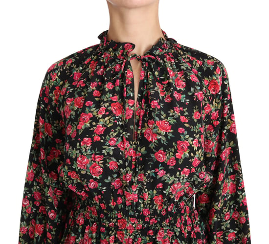 Dolce & Gabbana Schwarze Rose Print Blumenhemd Oberteil Bluse - Image 3