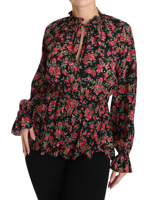 Dolce & Gabbana Schwarze Rose Print Blumenhemd Oberteil Bluse - Image 4