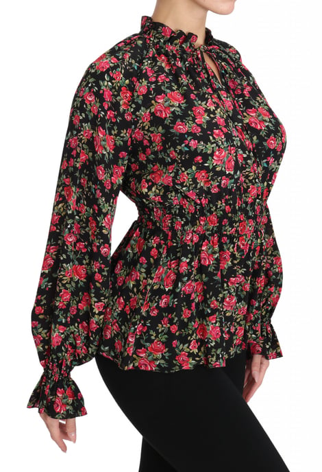 Dolce & Gabbana Schwarze Rose Print Blumenhemd Oberteil Bluse - Image 5