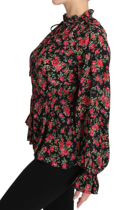 Dolce & Gabbana Schwarze Rose Print Blumenhemd Oberteil Bluse - Image 6