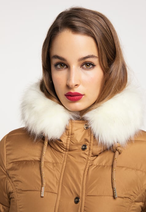faina quilted coat with faux fur caspio