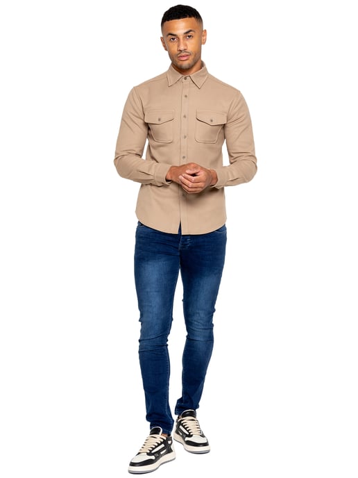 Enzo | Herren strukturiertes Überhemd - Sand - Image 6