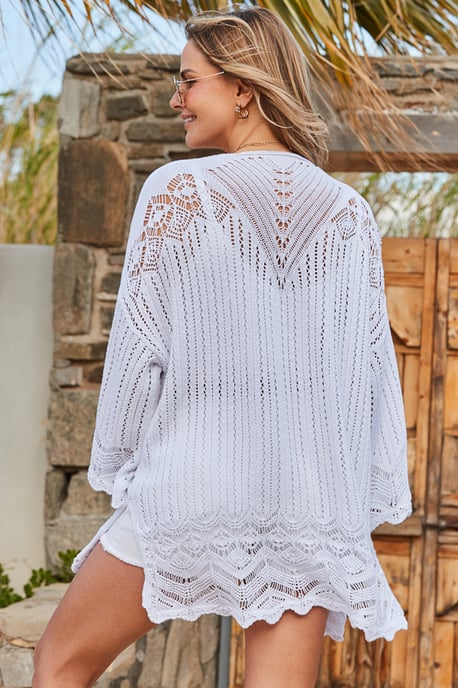 Ivory Crochet Detail Beach Kimono