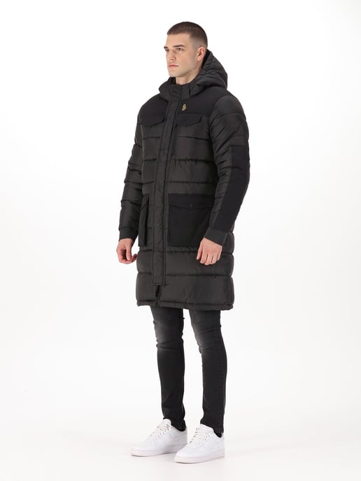 Luke 1977 Men's Dreward Long Line Padded Coat in Black