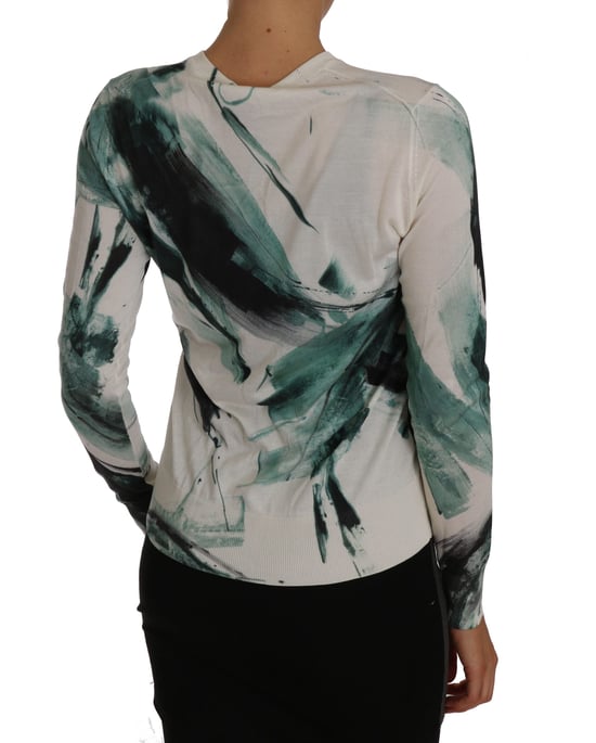 Dolce & Gabbana Women's White Silk Cardigan Lightweight Paint Stroke Sweater - Image 2