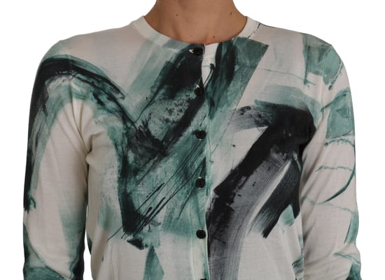 Dolce & Gabbana Women's White Silk Cardigan Lightweight Paint Stroke Sweater - Image 3