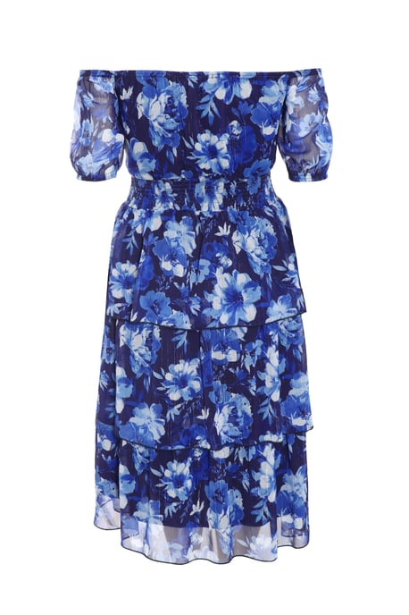 Curve Navy Chiffon Floral Bardot Midi Dress