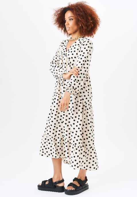 Cream Long Sleeve Tiered Midi Dress
