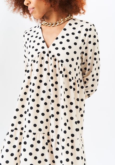 Cream Long Sleeve Tiered Midi Dress