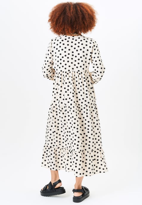 Cream Long Sleeve Tiered Midi Dress