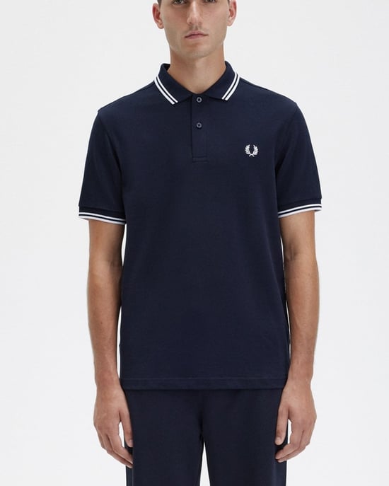 Fred Perry Herren Twin Tipped Poloshirt in Marineblau/Weiß/Weiß - Image 1