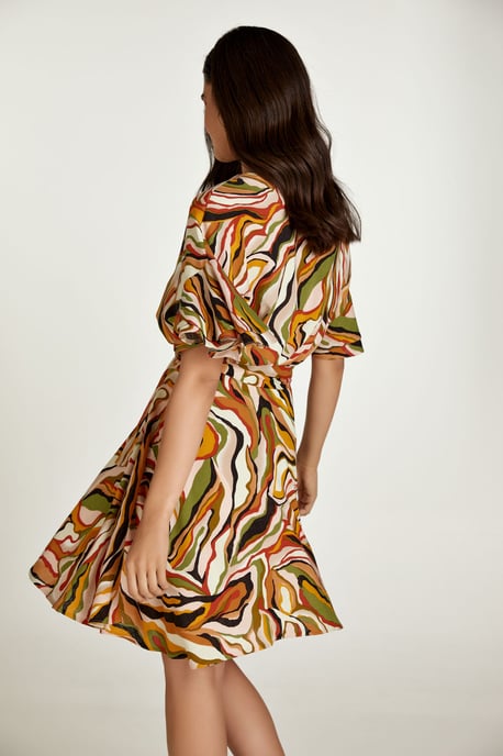 Ziegelfarbenes Printkleid mit Rüschenärmeln - Image 3