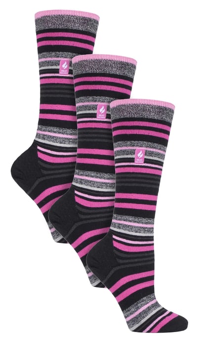 3 Paar Multipack Ultra Lite Damen Skisocken | Wärmehalter | Damen Funky Patterned Striped Knee High Socks - Black Stripe - Image 1