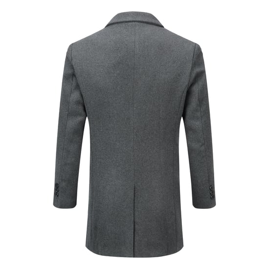 Men's Long Slim Fit Winter Warm Business Wool Coat Grey