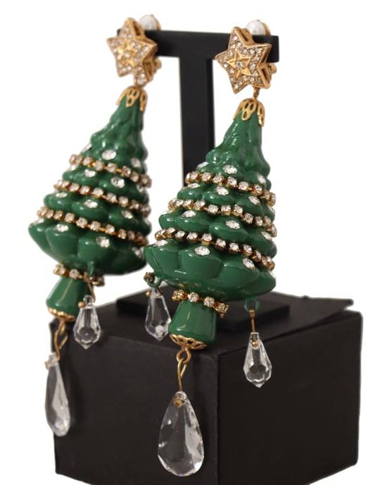 Dolce & Gabbana Damen Goldene Weihnachtsbaum Kristall Messing Clips Ohrringe - Image 2
