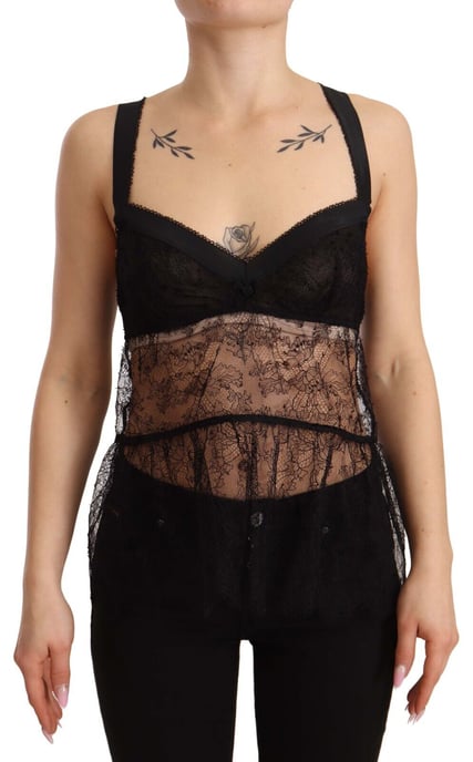 Dolce & Gabbana Women's Black Silk Lace Babydoll Nylon Lingerie Top